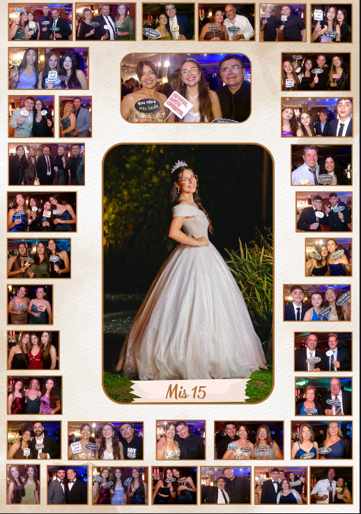 Segundo ejemplo de composición de fotos para cuadro en madera de quinceañera